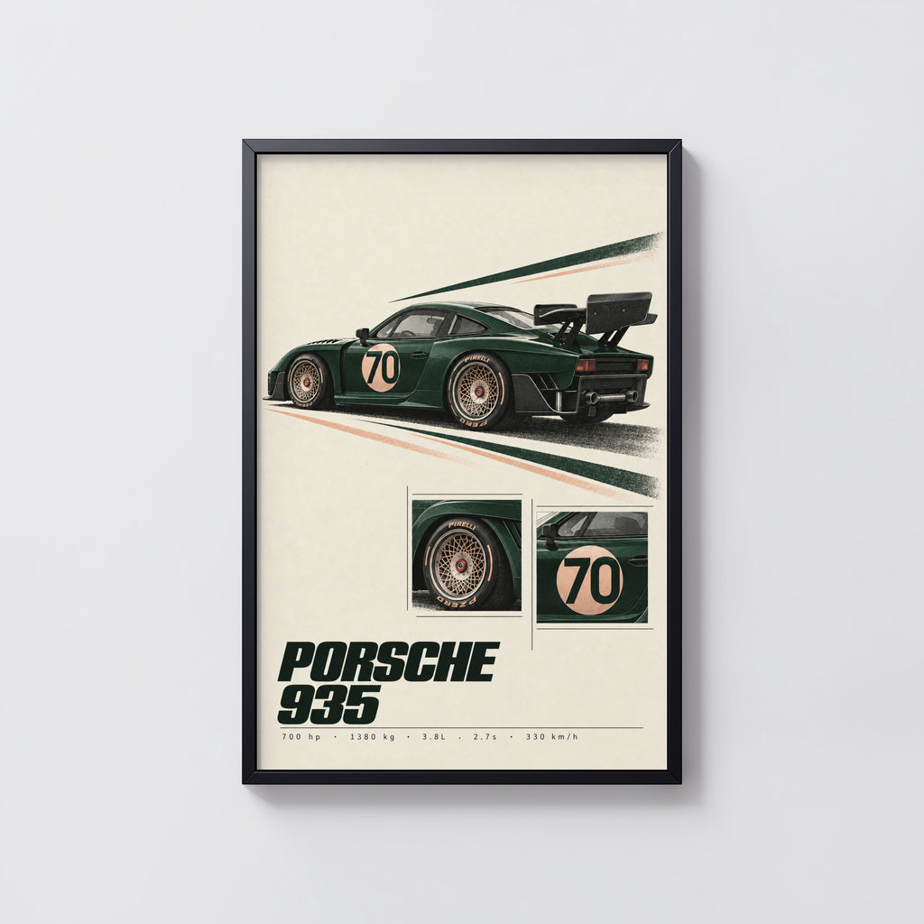 Vintage Porsche 935 Print, Racing Car Wall Art