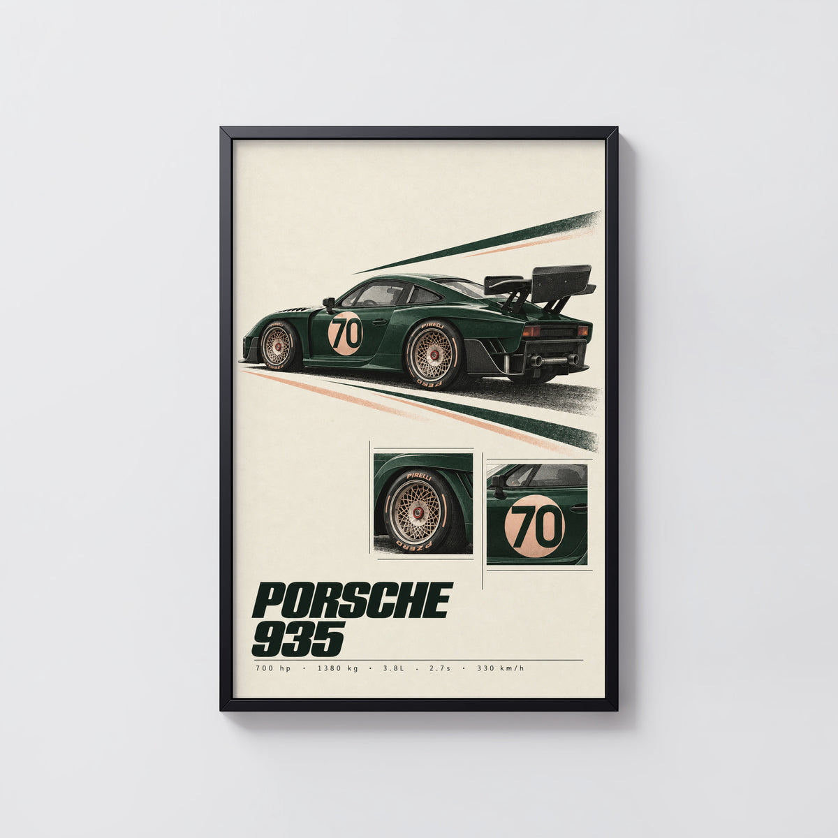 Vintage Porsche 935 Print, Racing Car Wall Art