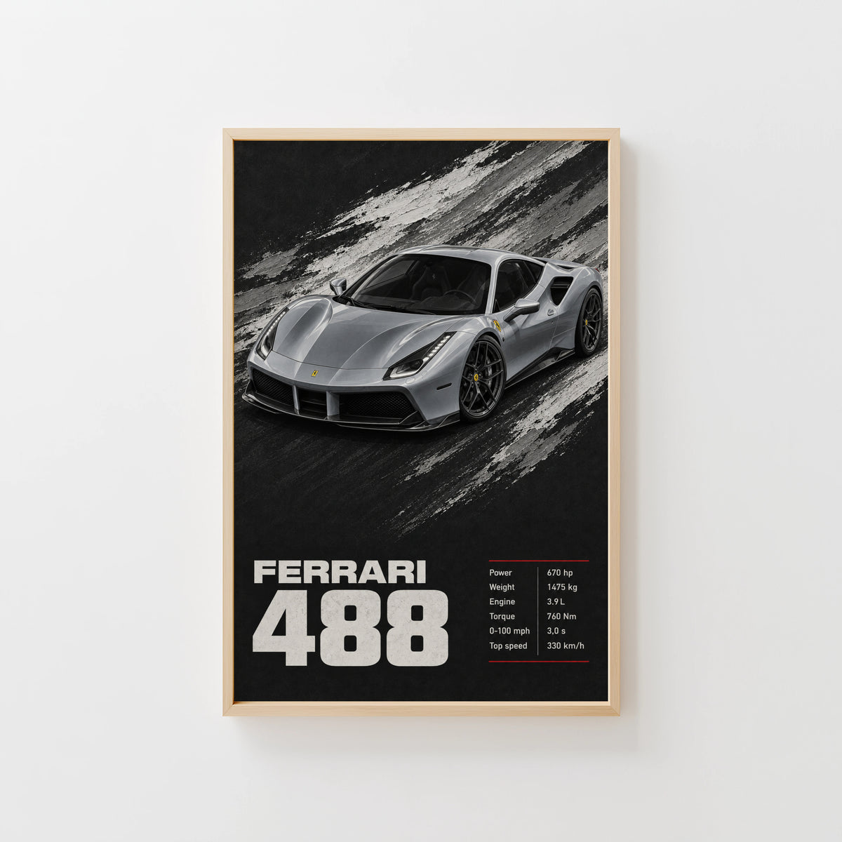 Vintage Ferrari 488 Print, Supercar Wall Art