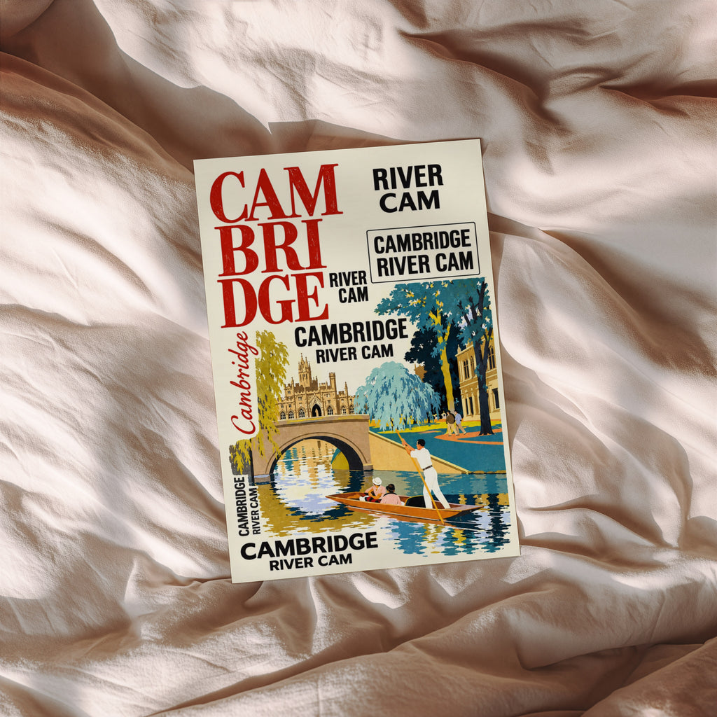 Vintage Cambridge Poster, River Cam Print, Punting Wall Art