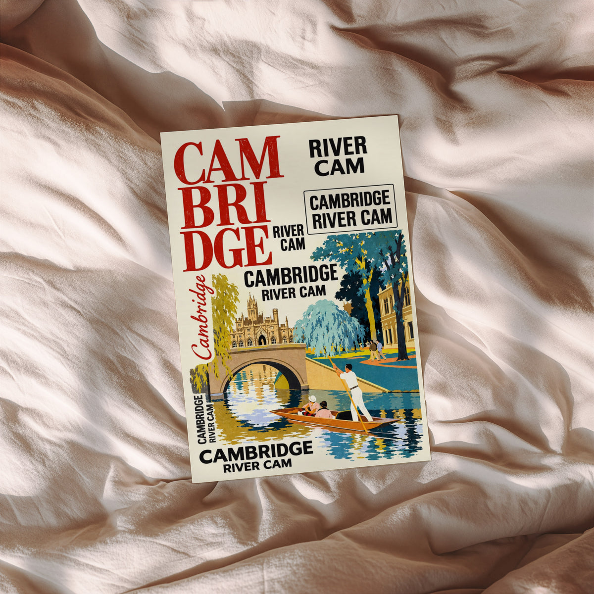 Vintage Cambridge Poster, River Cam Print, Punting Wall Art