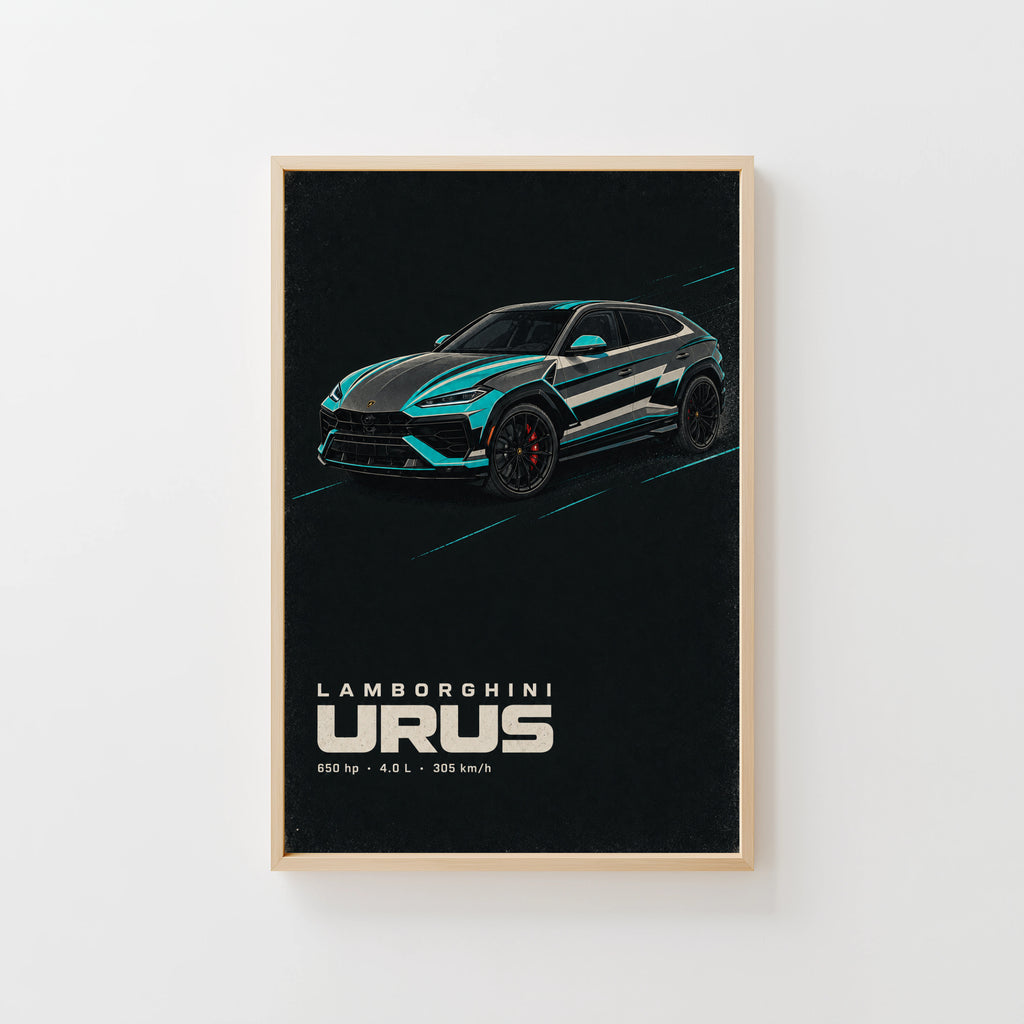 Vintage Lamborghini Urus Print, Supercar Wall Art