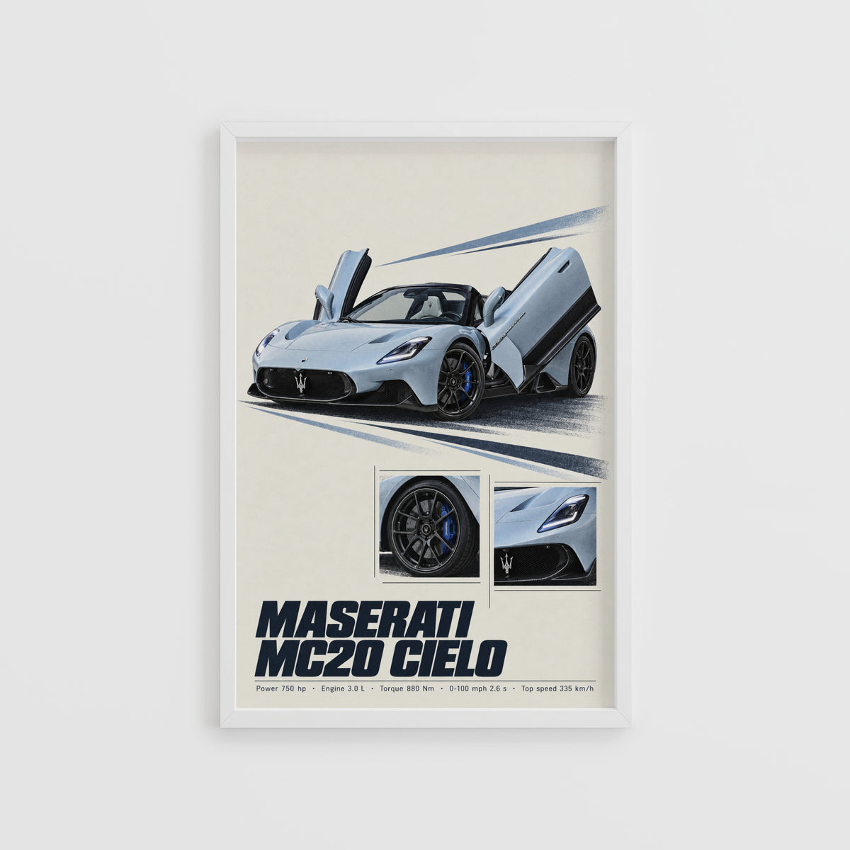 Vintage Maserati MC20 Cielo Print, Supercar Art