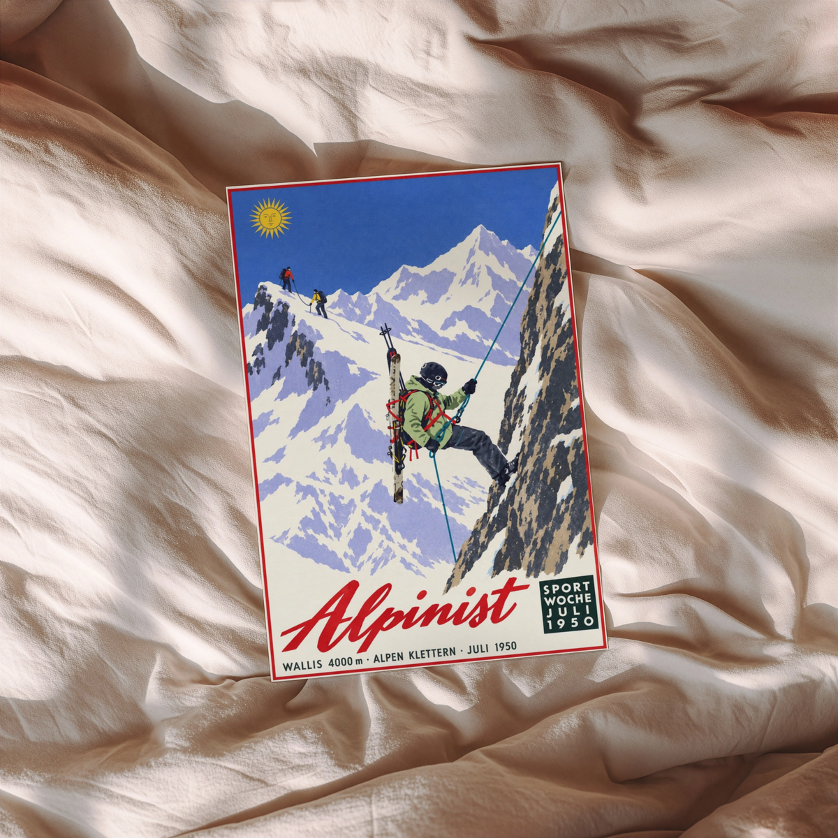 Vintage 1950 Alpinist Alps Climbing Print, Ski Poster