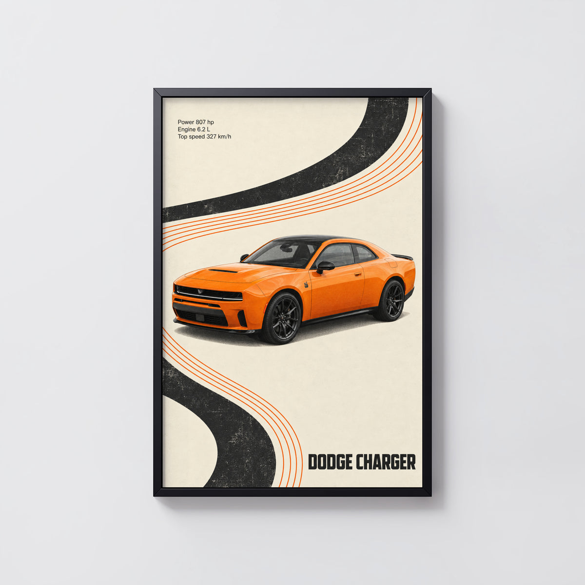 Vintage Dodge Charger Print, Muscle Car Wall Art