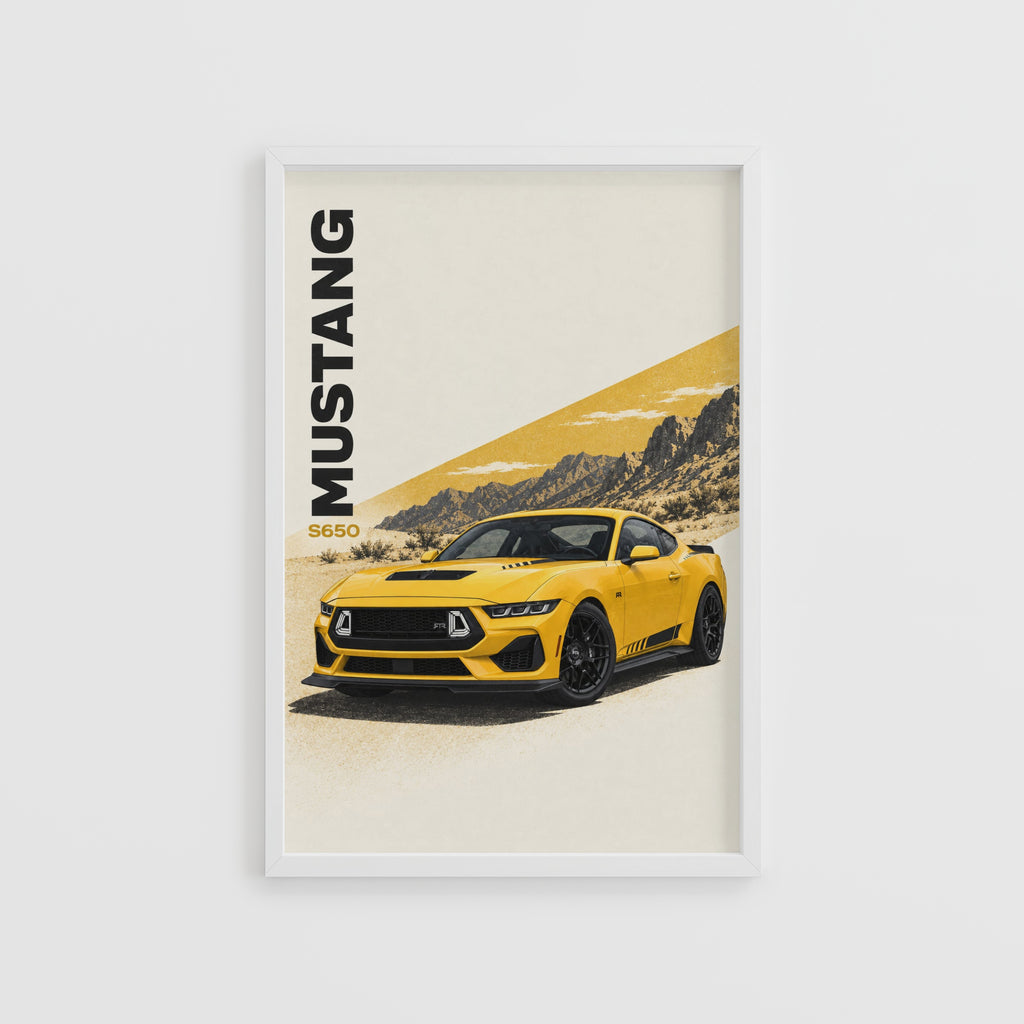 Vintage Mustang Print, Yellow Muscle Car Wall Art