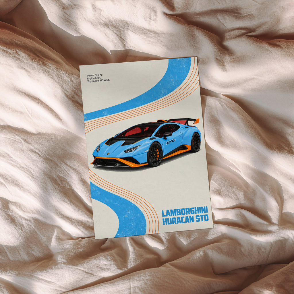 Vintage Lamborghini Huracan STO Print, Car Wall Art