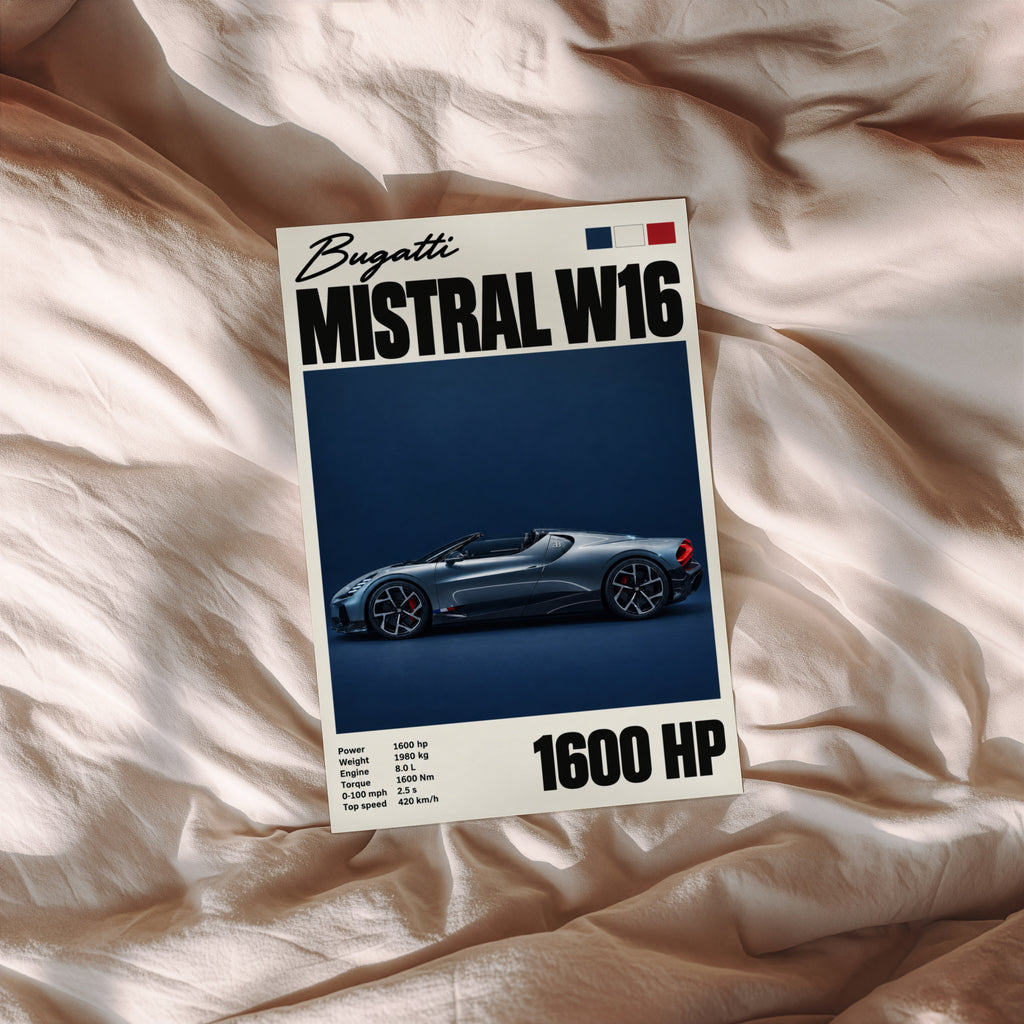 Vintage Bugatti Mistral W16 Print, Car Wall Art