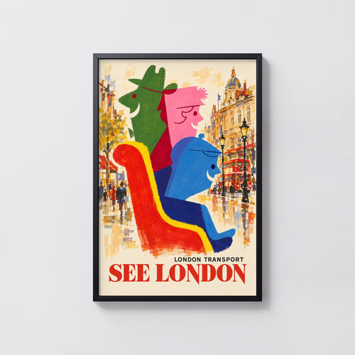 Vintage London Poster, See London Print, Retro Wall Art