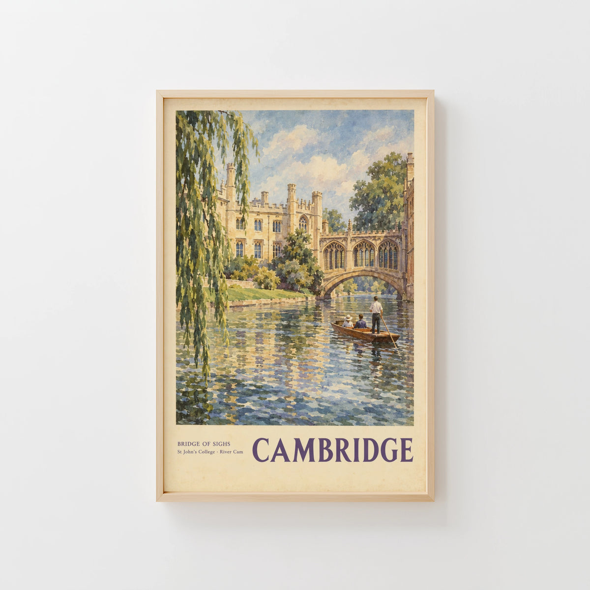 Vintage Cambridge Poster, Bridge of Sighs Wall Art Print