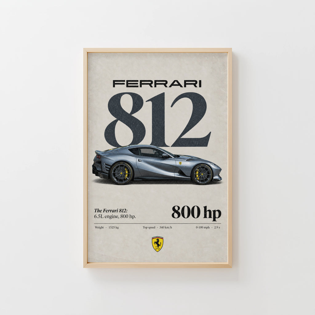Vintage Ferrari 812 Print, Supercar Wall Art