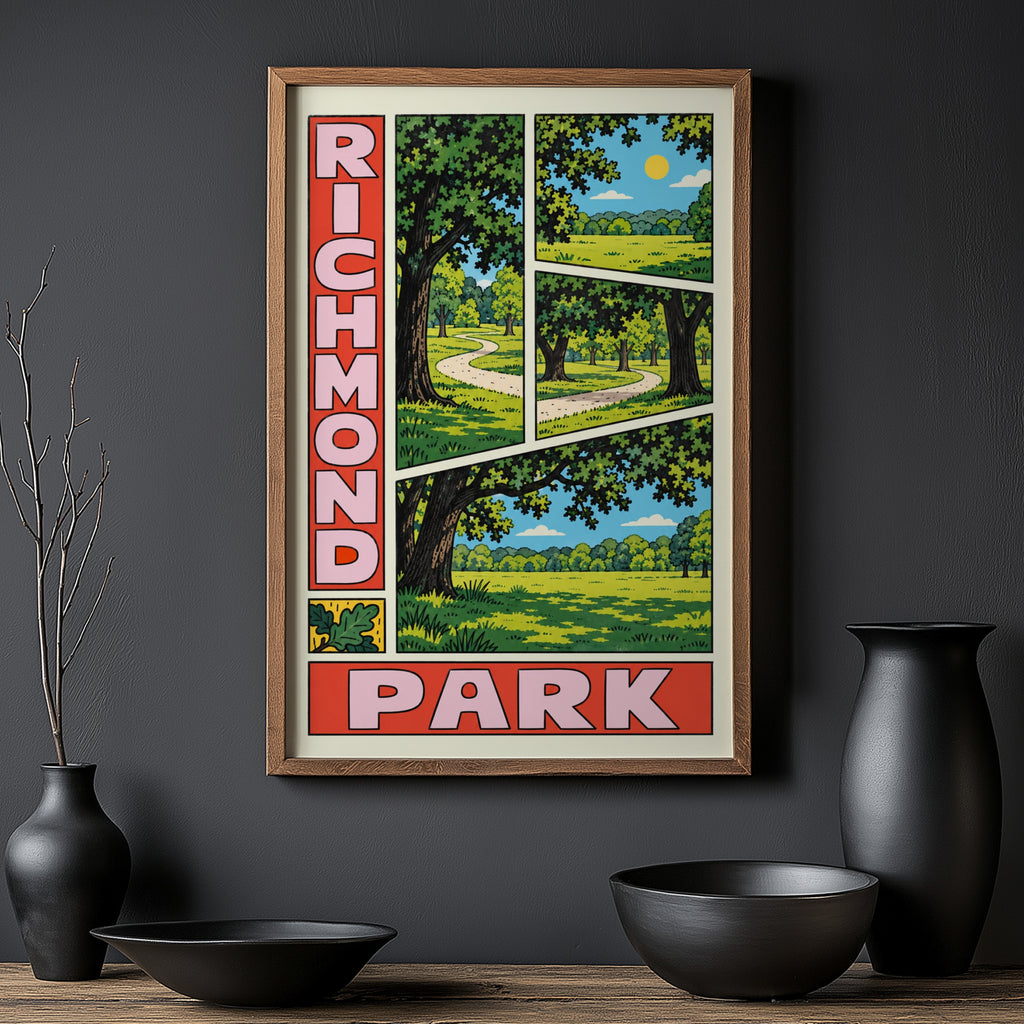 Vintage Richmond Park Poster, London Wall Art Print