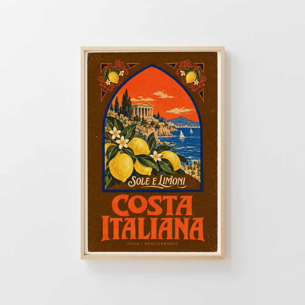 Vintage Italy Costa Italiana Print, Lemon Poster