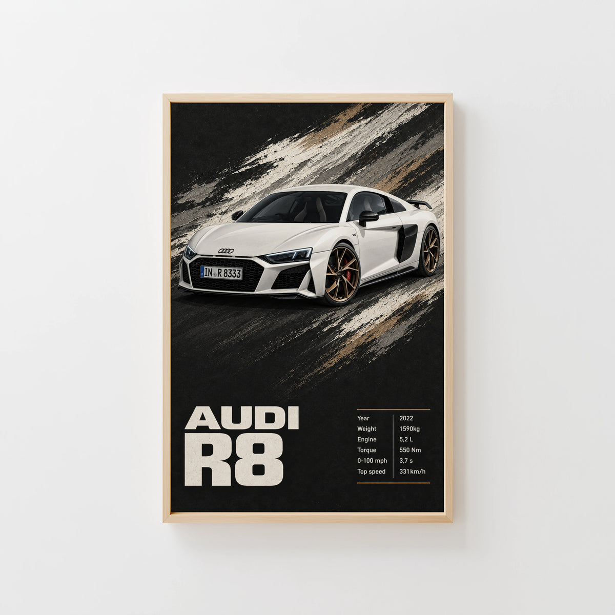 Vintage Audi R8 Print, Supercar Poster, Car Wall Art