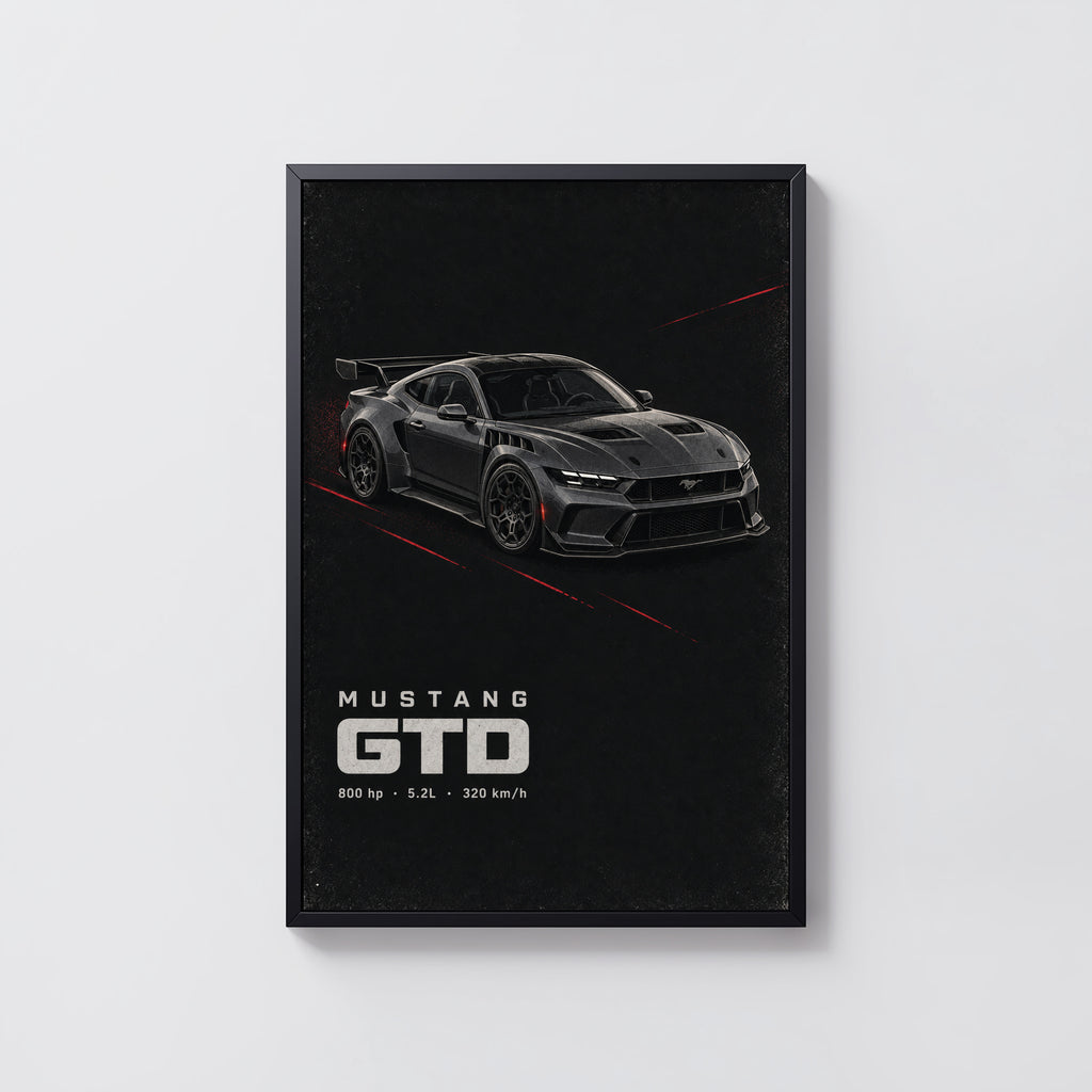Vintage Mustang GTD Print, Car Wall Art
