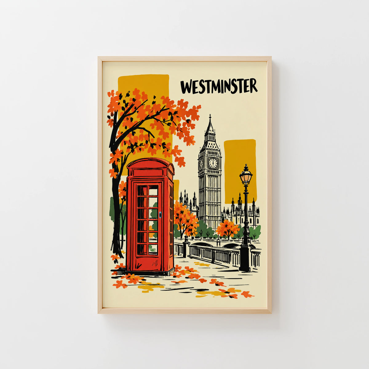 Vintage Westminster London Poster, Red Telephone Box Wall