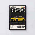Vintage Audi RS3 Print, Yellow Car Wall Art