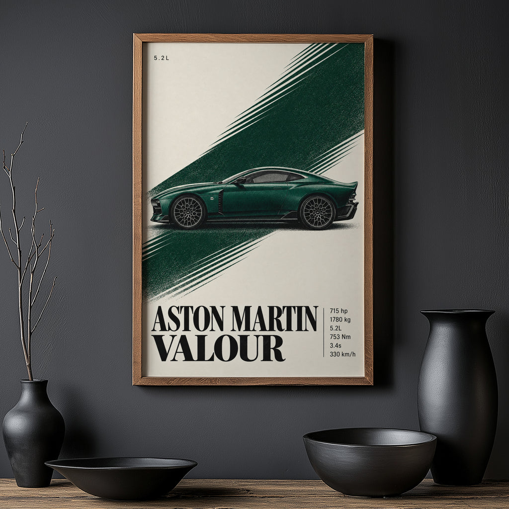 Vintage Aston Martin Valour Print, Green Car Art