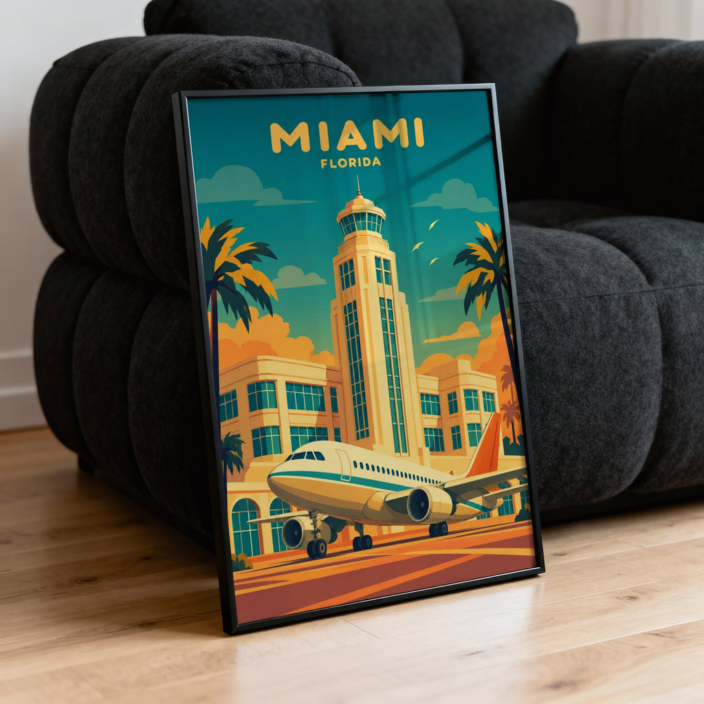 Vintage Miami Florida Poster, Art Deco Airport Wall Art
