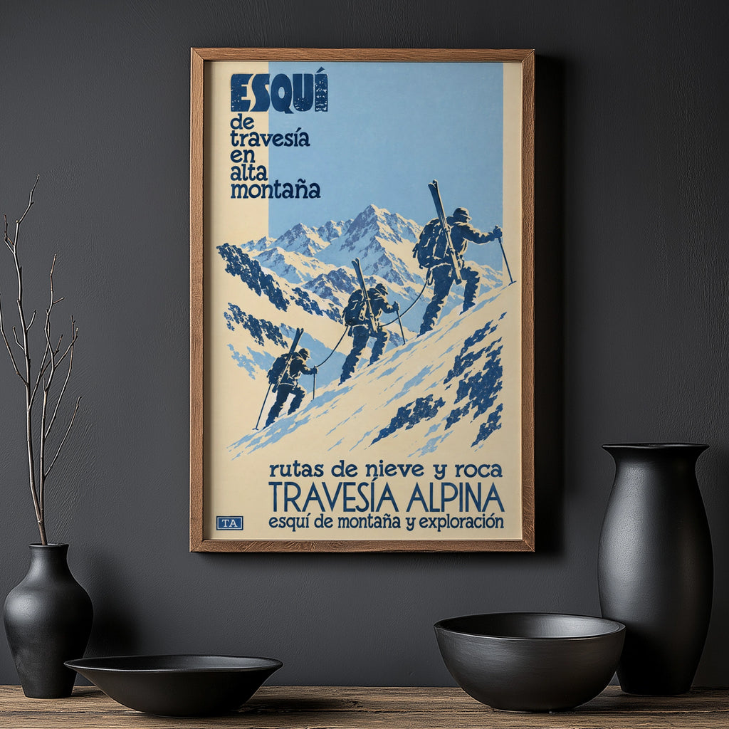 Vintage Ski Touring Alpine Print, Mountain Climbing Poster