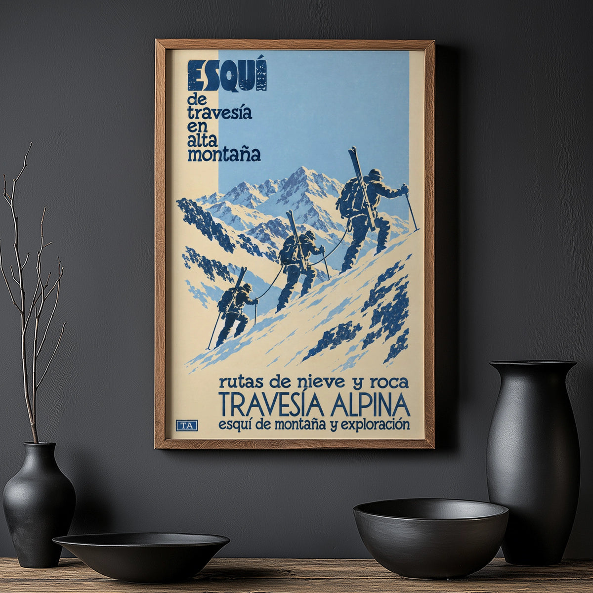 Vintage Ski Touring Alpine Print, Mountain Climbing Poster