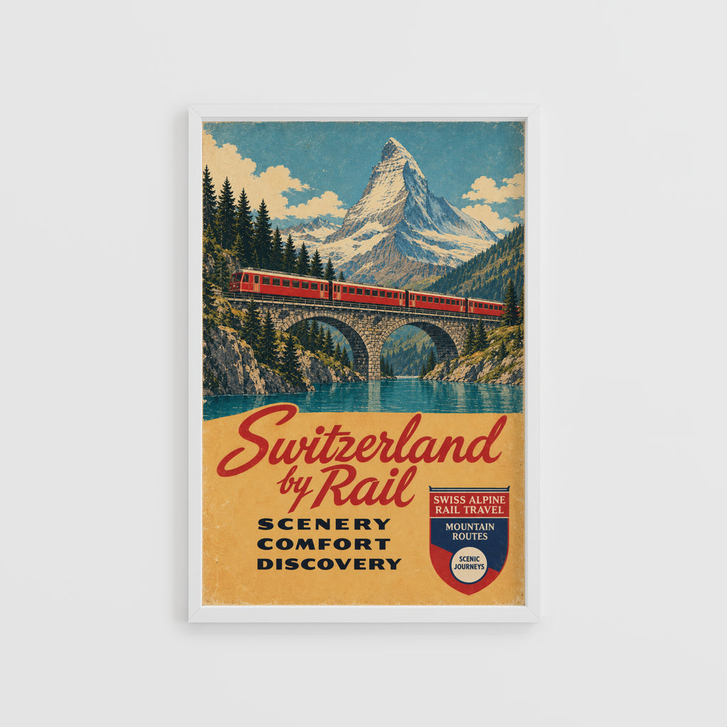 Vintage Switzerland Print Poster, Swiss Train Wall Art