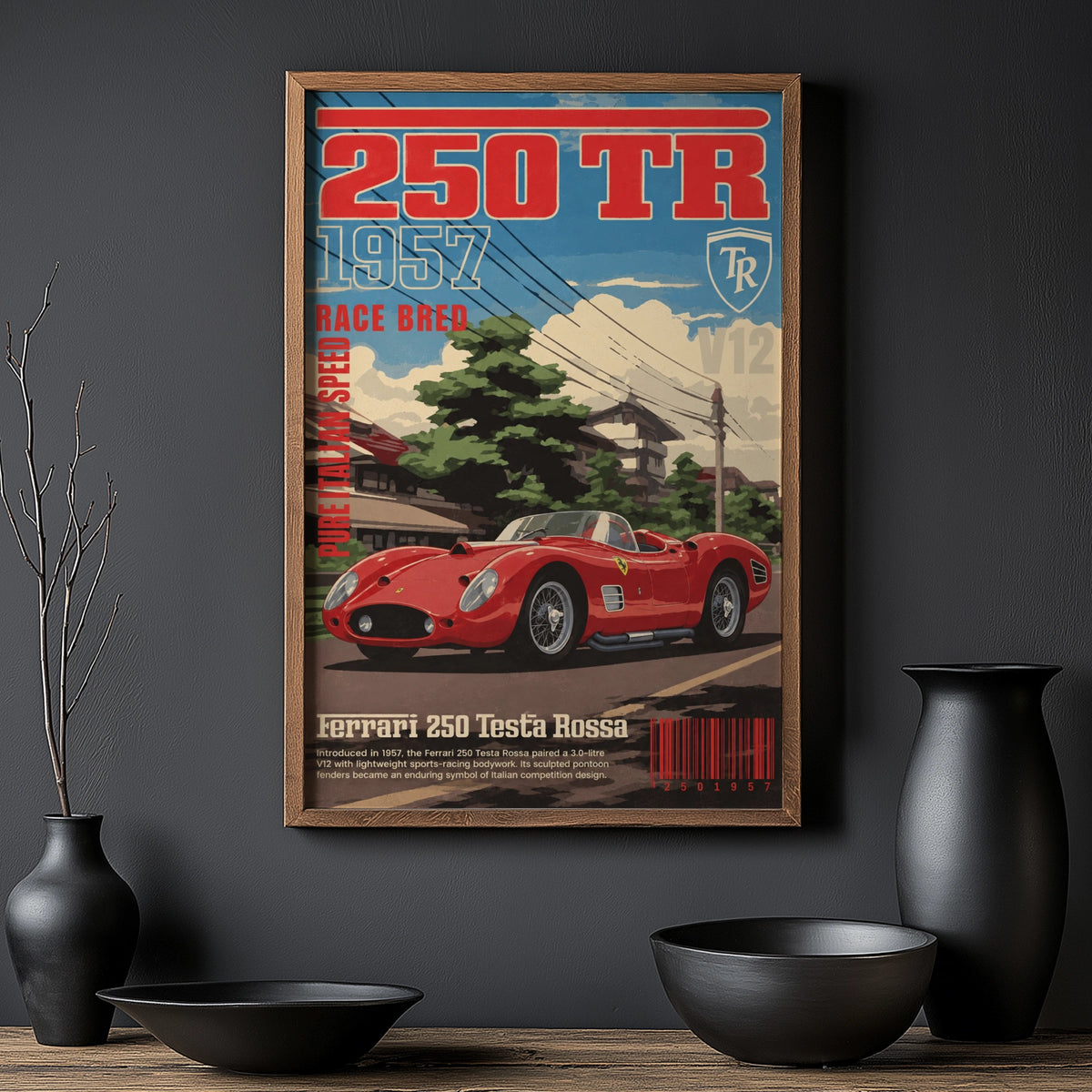 Vintage 1957 Ferrari 250 Testa Rossa Print, Car Poster