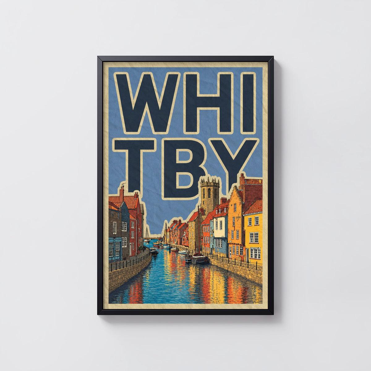 Vintage Whitby Poster, Yorkshire Harbour Wall Art Print