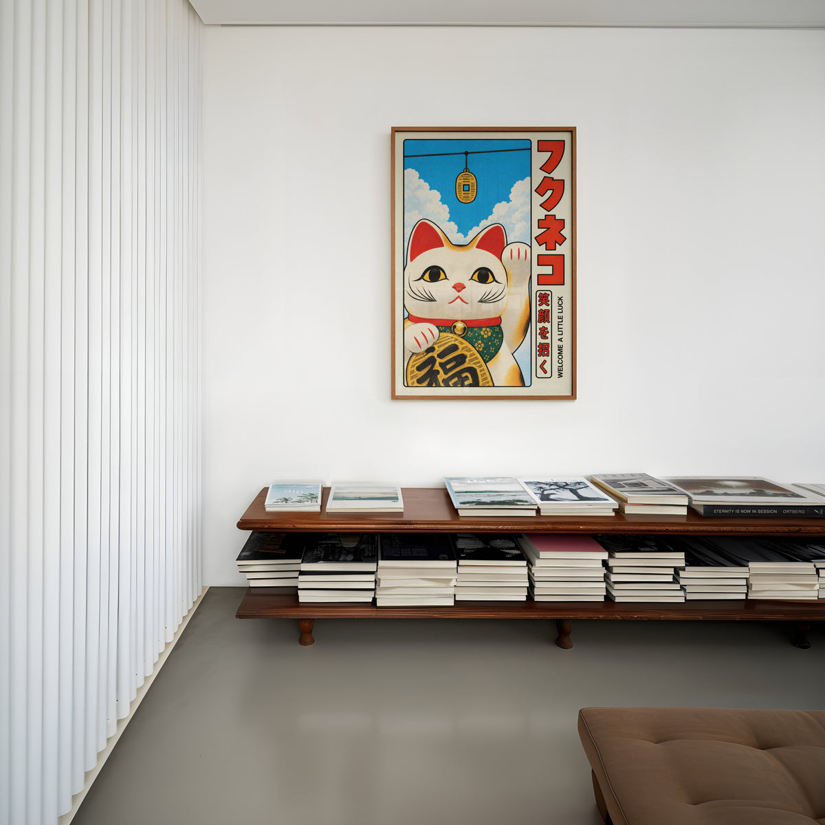 Vintage Lucky Cat Print, Japanese Maneki Neko Poster