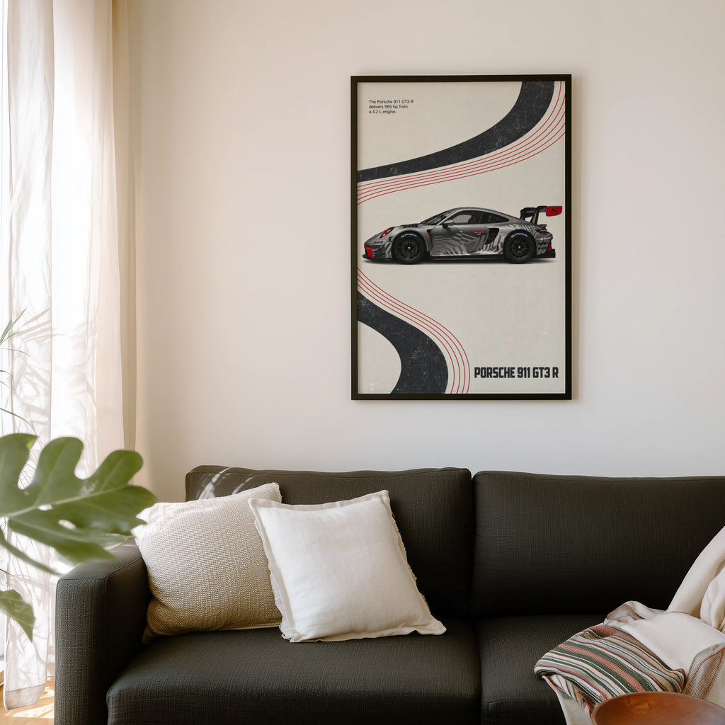 Vintage Porsche 911 GT3 R Print, Racing Wall Art