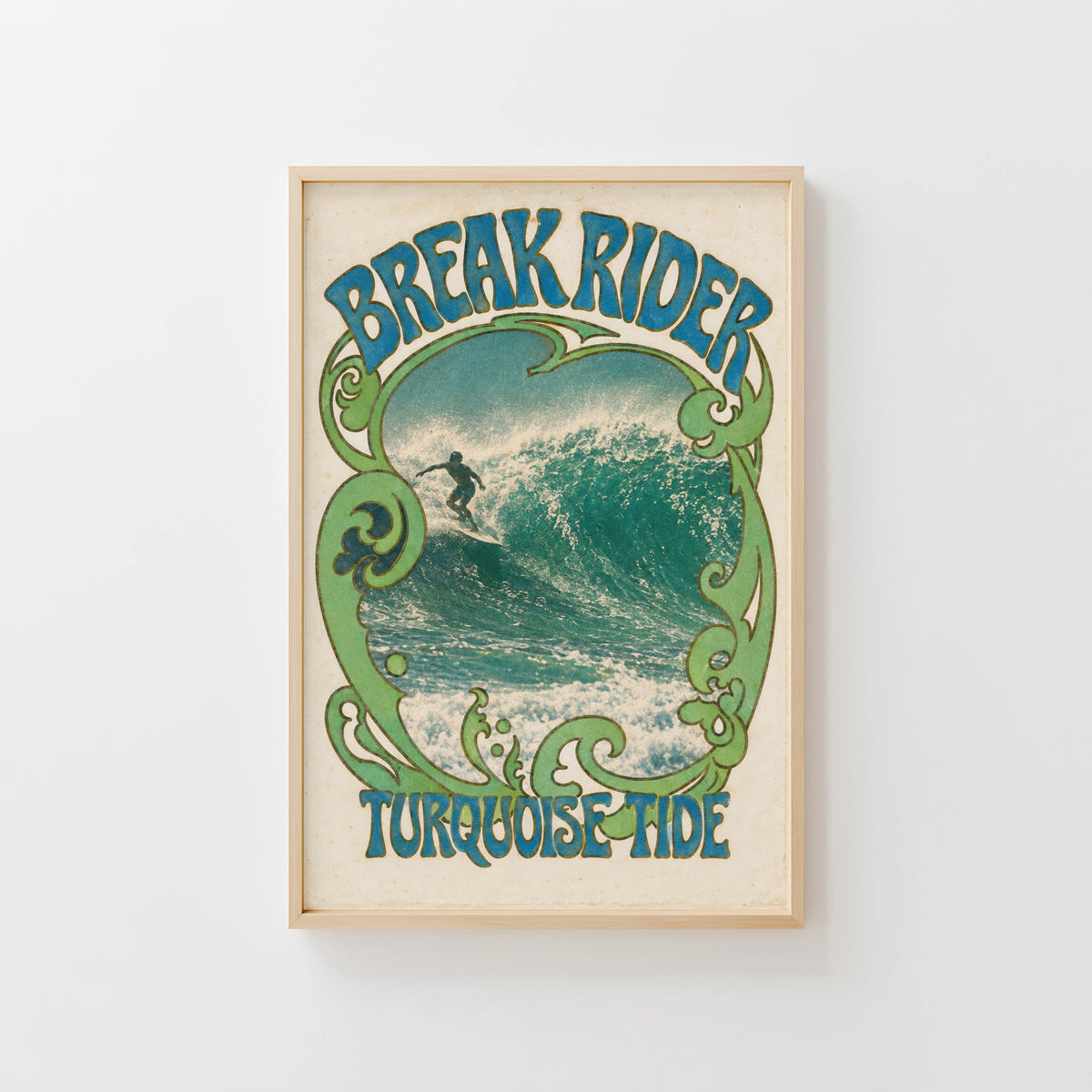 Vintage Surf Print Poster, Retro Surfer Wave Wall Art